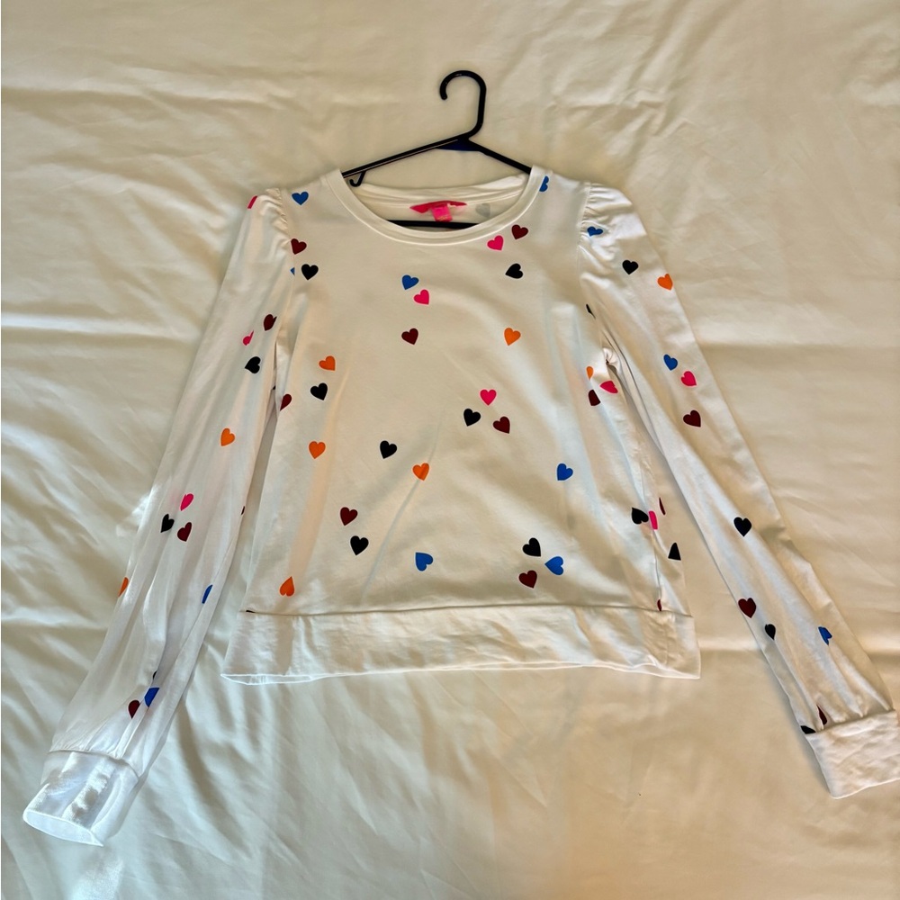 Lily Pulitzer Jensen Hearts White Puff Sleeve Sweatshirt Medium - Picture 2 of 5